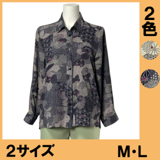 No.0126 ちりめんプリント斜めボタンブラウス