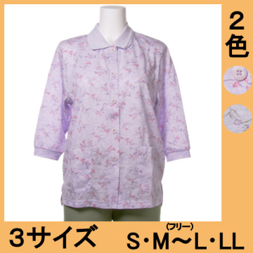 No.6156 ジャガード花柄七分袖前開ポロシャツ