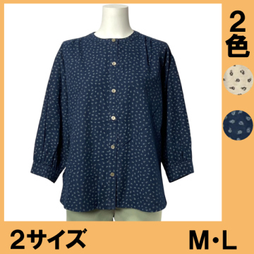 No.2521 綿起毛花柄七分袖プリントブラウス